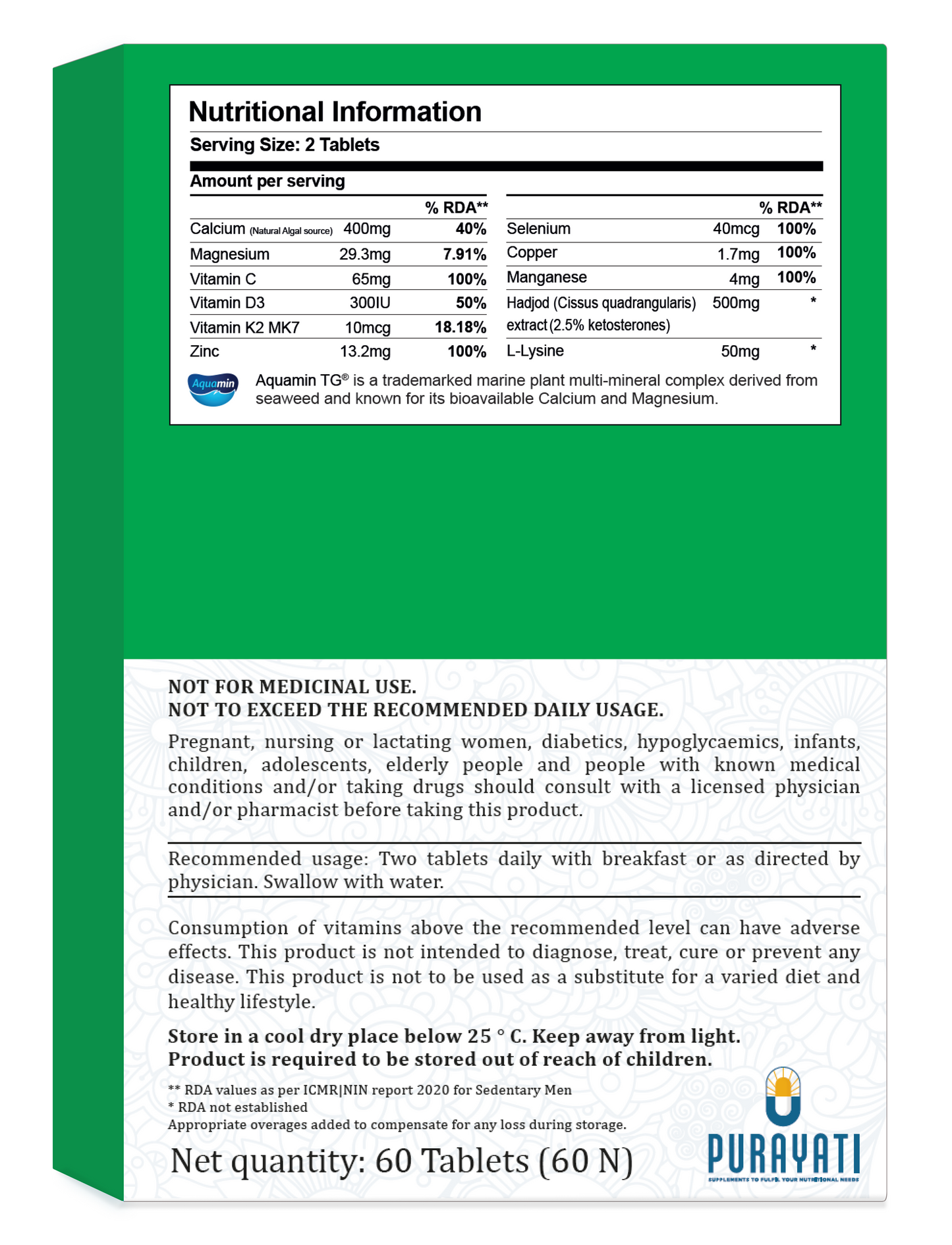 Bone Health Algal Calcium Hadjod and Minerals (60 Tablets)